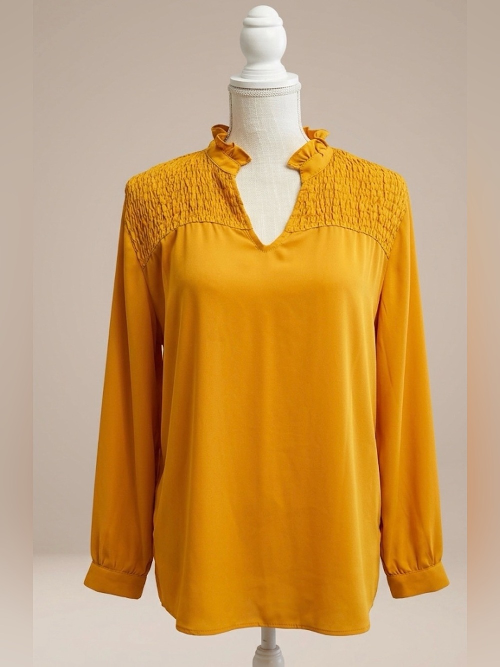 VALERIE STEVENS Smocked Golden Blouse
